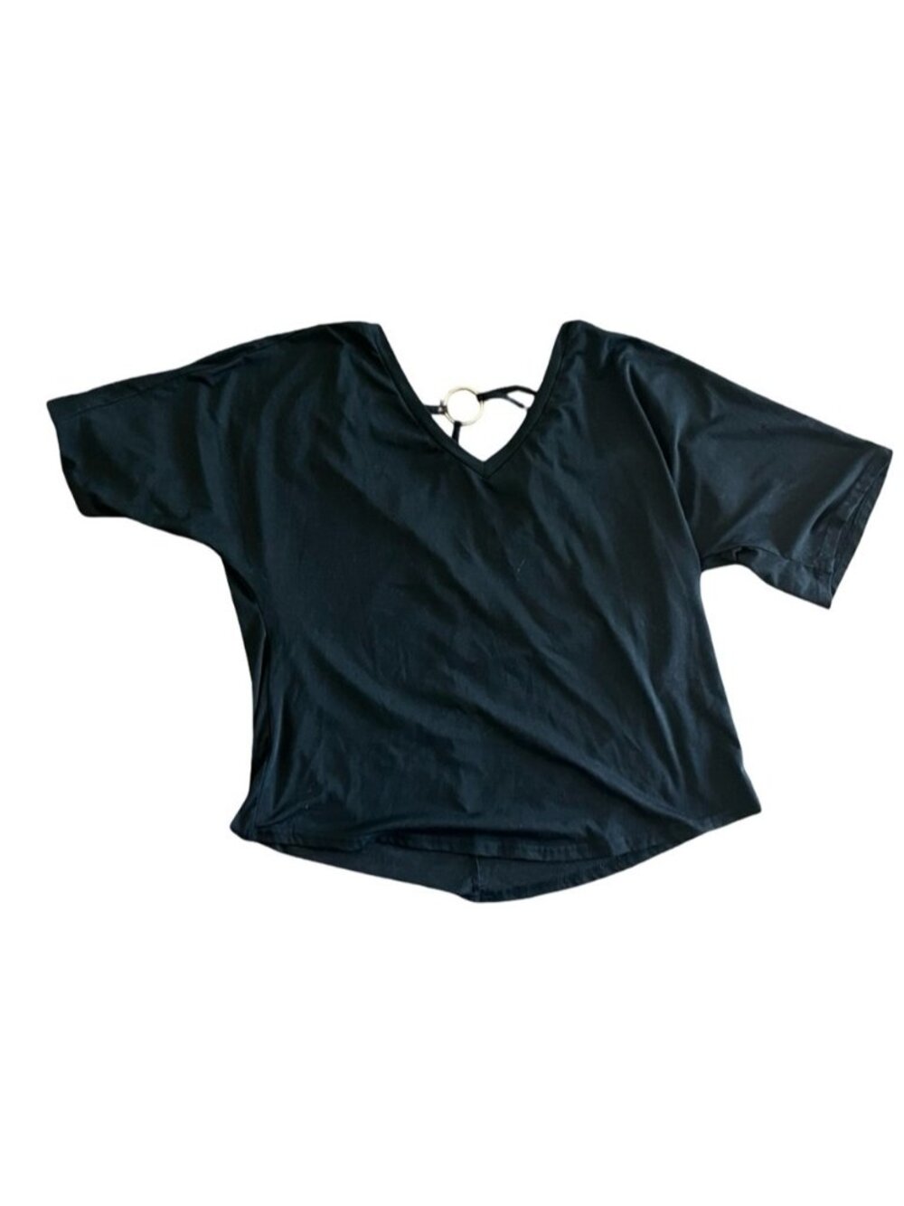 Black Wrap Tie Front Top V Neck Fitted Going Out Blouse Trendy